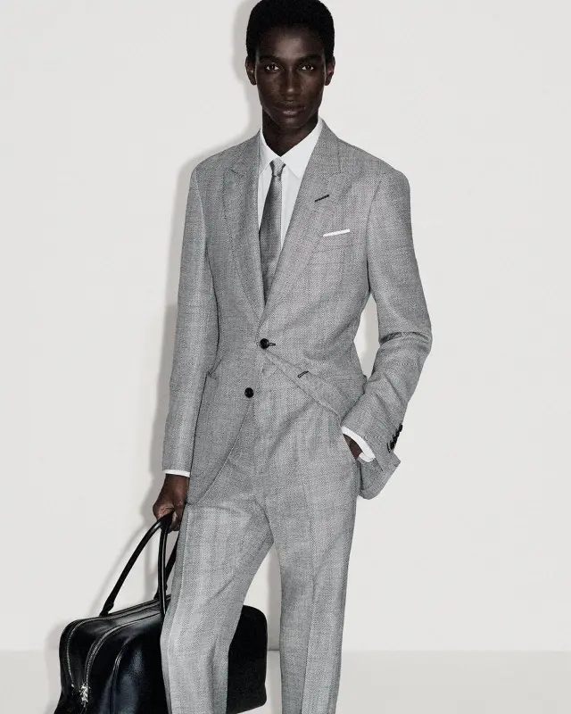 WOOL SILK LINEN SHARKSKIN PANT BLACK AND WHITE online